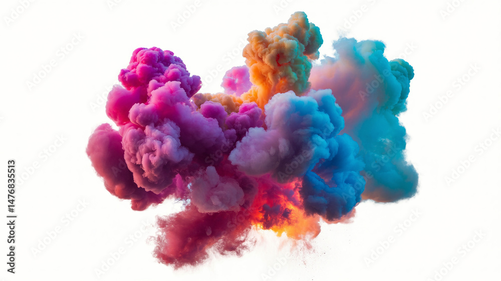 Fototapeta premium Colorful smoke explosion isolated on a white background