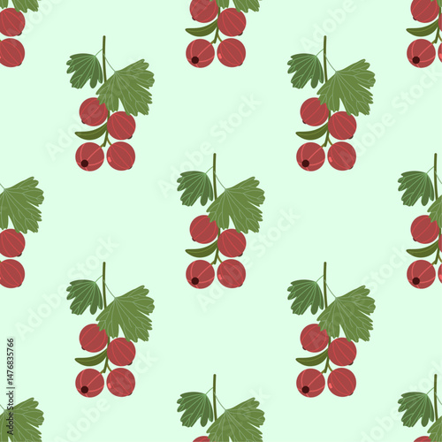 Red current berries seamless pattern vector illustration