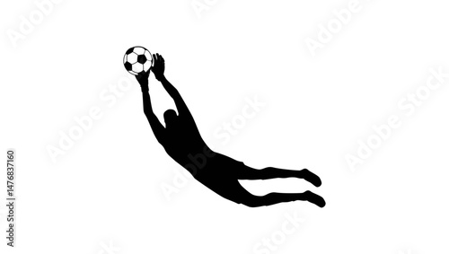 goalkeeper jump,  black isolated silhouette