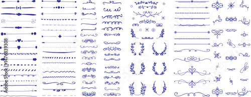Set of decorative divider elements. text delimiters and scroll elements, ornate vintage frames, vector illustration border	
