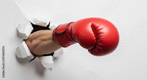 Breaking Through Boxer Punching Fist with Red Boxing Glove Impact