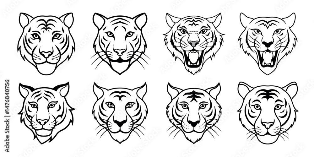 Vector set of tiger face , emblems, badges and labels. Isolated on white background Vector set of tiger face , emblems, badges and labels. Isolated on white background