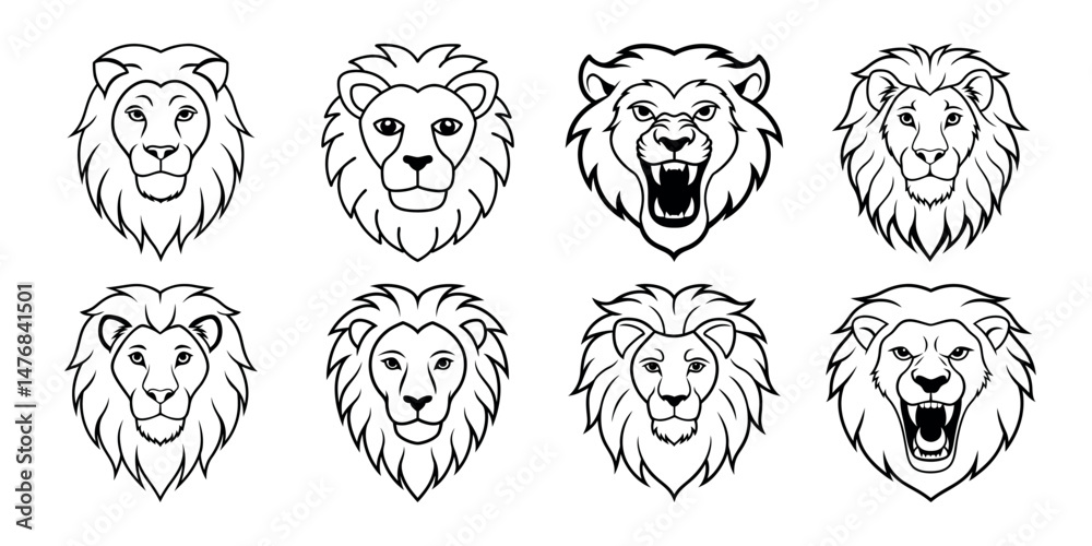 lion king head set black and white sketch silhouettes lion king head set black and white sketch silhouettes