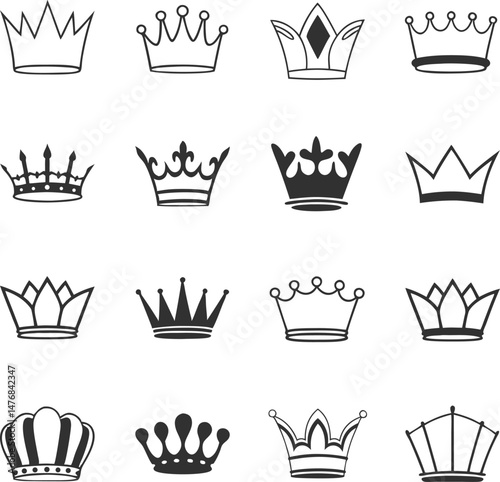 Crown icon set. Royal Crown Icon Set. Flat vector style crown icon design