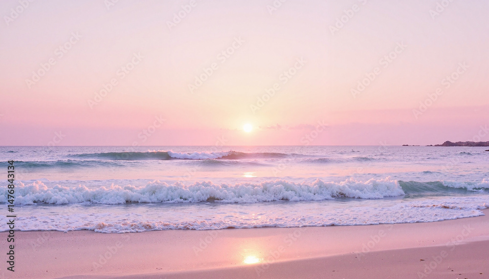 Obraz premium Serene beach landscape with soft waves at sunset in pastel colors 