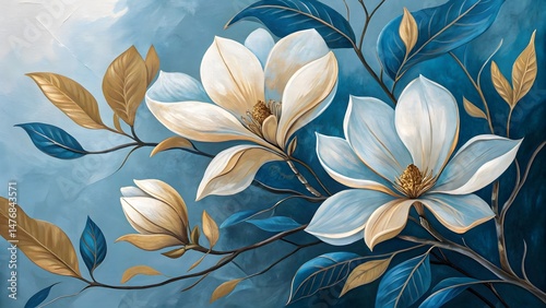 Floral pattern of water lily flowers and leaves design on a spring nature background