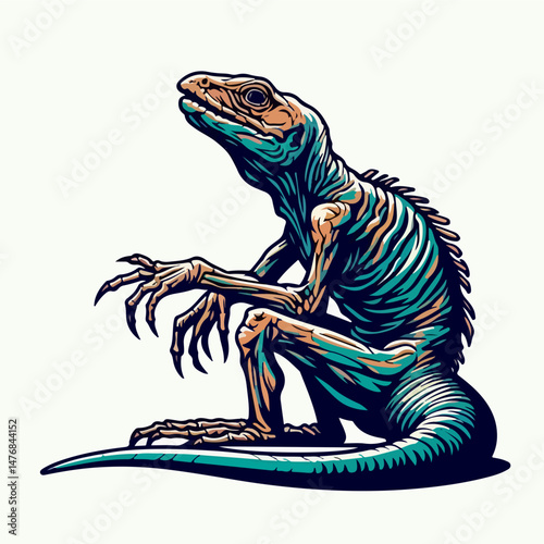 The Lizard's Meditative Contemplation: An artistic illustration showcasing a lizard deep in thought, portrayed in a stylized manner.