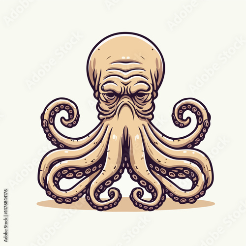 Mysterious Octopus Illustration: Intricate illustration showcasing a wise-looking octopus with detailed tentacles, set against a clean background.