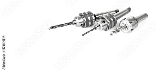 drill bits precision cutting tools set material  tungsten carbide on white background.