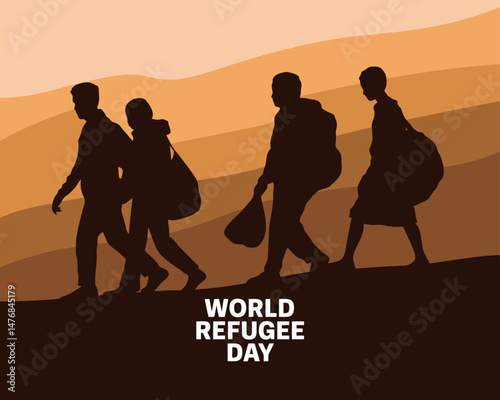 World Refugee Day Migration Journey Silhouettes Carrying Belongings Graphic