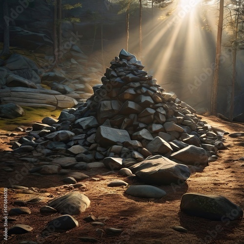 Pile of stone debris in the forest 