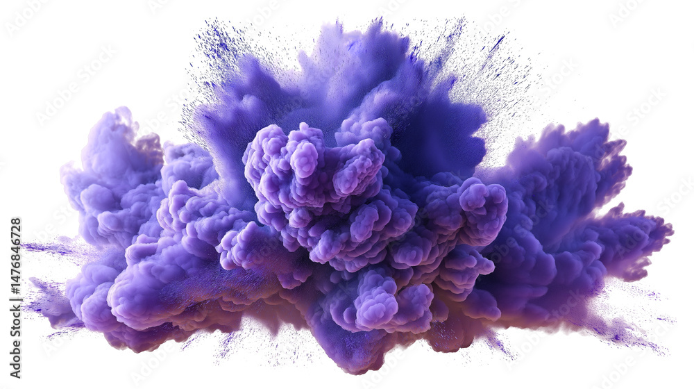 Obraz premium vibrant purple smoke explosion isolated on white background