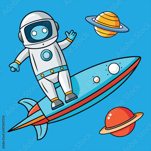 Astronaut Alien Rocket Ufo in Space Cartoon 