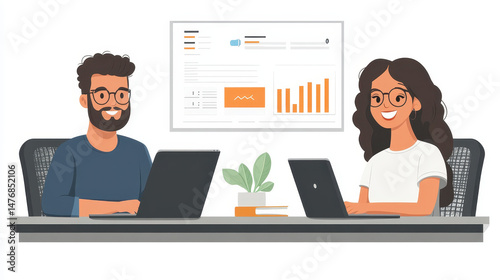 Business People Using Analytics Dashboard Illustration