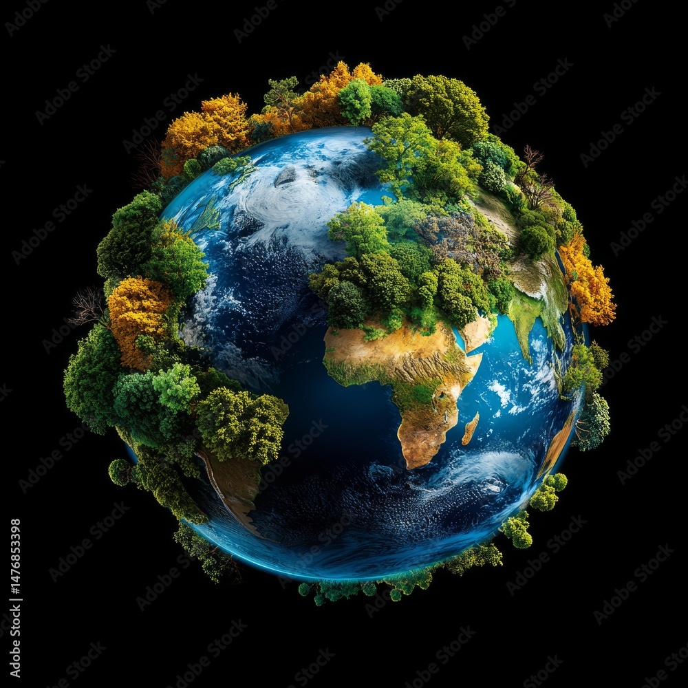 Fototapeta premium Earth with green trees. Generative AI
