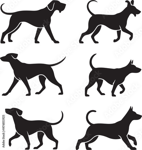 Sitting Dog Silhouette with Wagging Tail

Dog Walking with Owner Vector Design

Playful Puppy Running Silhouette Art

Guard Dog Alert Pose Vector Scene

Dog and Bone Minimalist Silhouette