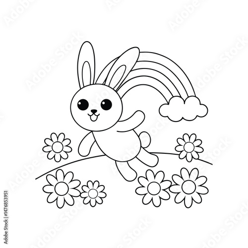 Happy Bunny Hopping Through a Green Meadow coloring pages