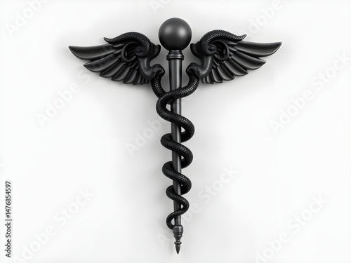 caduceus medical symbol on black background photo