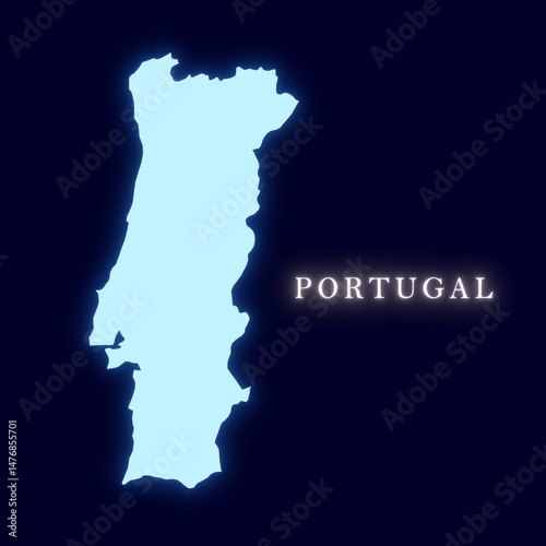 Portugal neon outline map isolated on dark background 