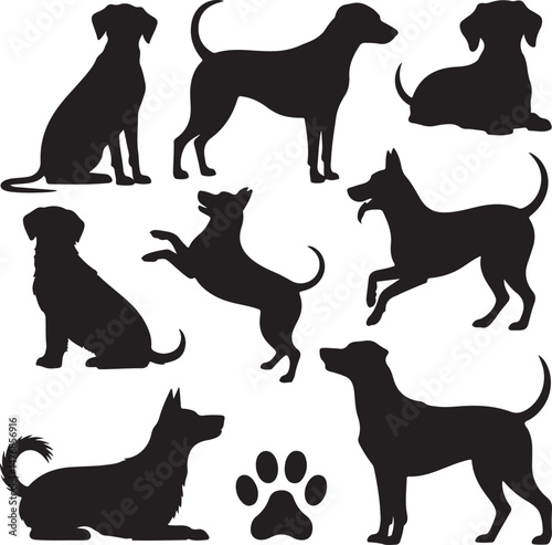 Sitting Dog Silhouette with Wagging Tail

Dog Walking with Owner Vector Design

Playful Puppy Running Silhouette Art

Guard Dog Alert Pose Vector Scene

Dog and Bone Minimalist Silhouette