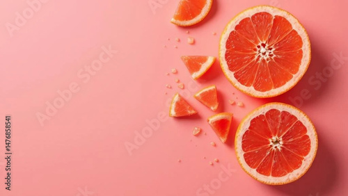 Slices of grapefruit on pink background. 