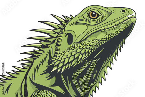 86 detailed closeup portrait of a large, vibrant green iguana with pronounced scales, spikes, and a piercing gaze, photorealistic, highly detailed, 8k, unreal engine, cinematic lighting, dramatic comp