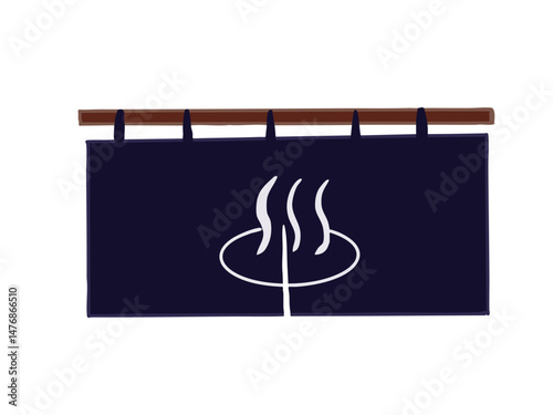 Illustration of a shop curtain with a hot spring mark