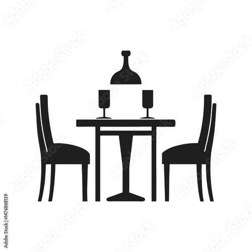 restaurant table and chairs icon of silhouette vector illustration on white background