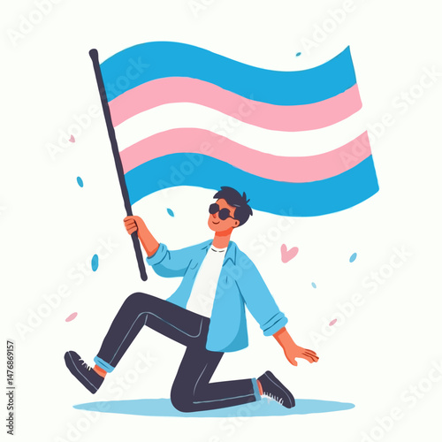 Person with transgender pride flag