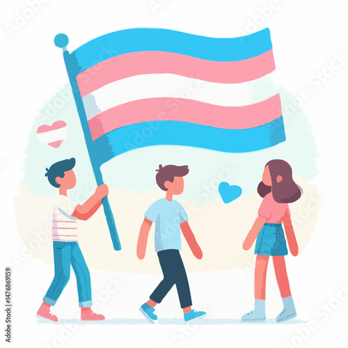 People marching with transgender flag