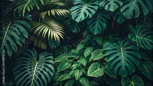 Lush Tropical Leaves Create a Vibrant Natural Scene