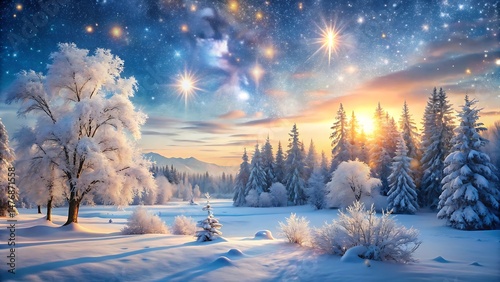 Magical Winter Wonderland Sunrise in Snowy Forest