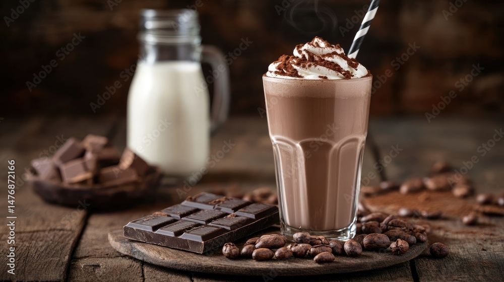 Rich Chocolate Milkshake with Whipped Cream and Chocolate Shavings Rich Chocolate Milkshake with Whipped Cream and Chocolate Shavings