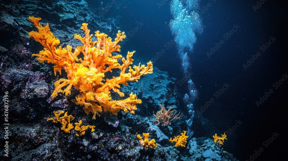 Fototapeta premium A deep-sea hydrothermal vent releasing steam