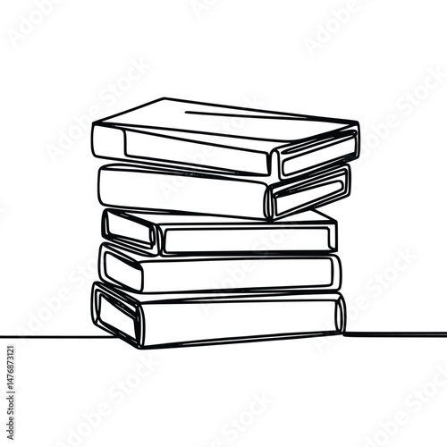 Continuous line illustrates stacked books, demonstrating minimalist artistic expression against a transparent backdrop