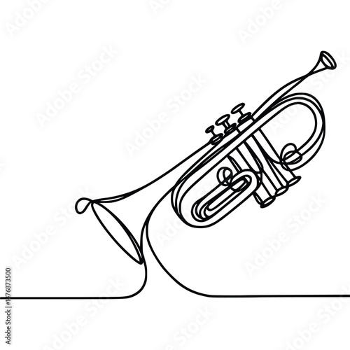 The trumpet looks sleek and modern, shown with a single continuous line style