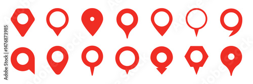 Collection of red map pin vector icon. Marker location icon set