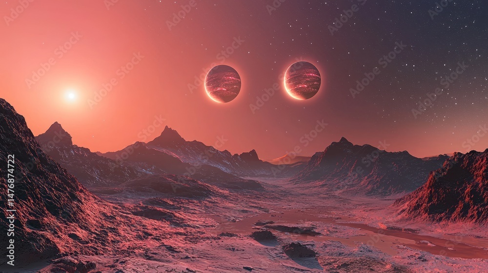 Obraz premium A distant exoplanet orbiting a twin-star system