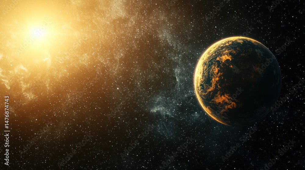 Obraz premium A distant exoplanet with a habitable atmosphere