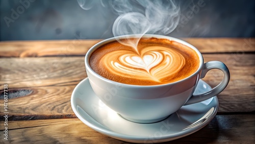 Elegant Latte Coffee with Heart Art and Magical Steam Effect