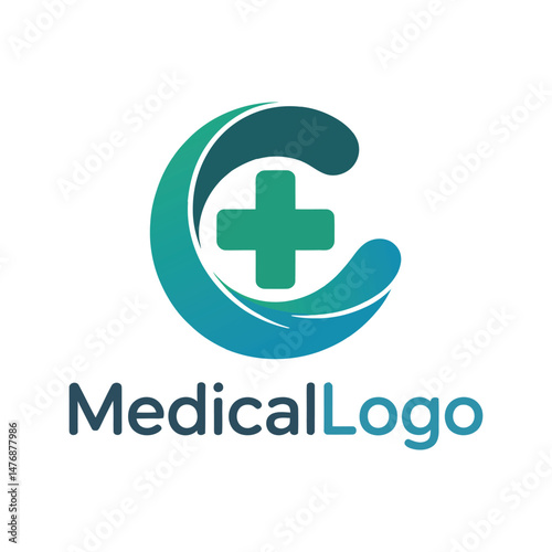 Abstract medical logo with a green plus symbol