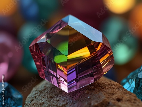 colorful gemstones on a dark background