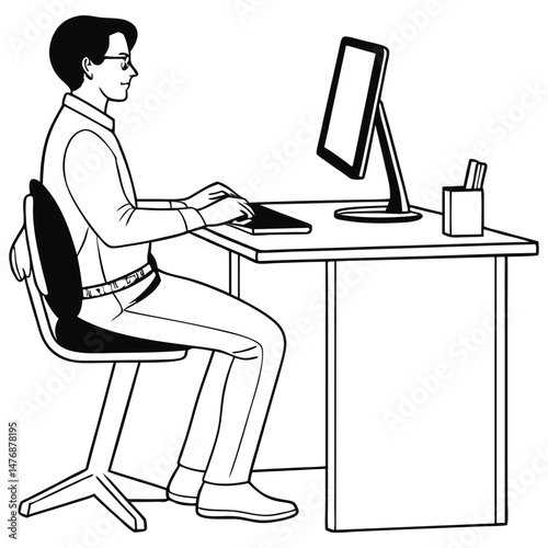 Correct and Incorrect Ergonomic Sitting and Standing Posture for Office Workstations – Workplace Health Guide Illustration