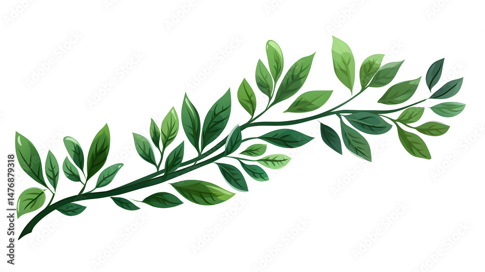 Obraz premium Detailed Grunge Exotic Branch Leaves of Natural Plant Cartoon Illustration Art