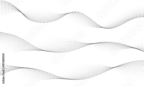 Abstract dotted halftone flowing wavy lines. Digital motion element for modern design.