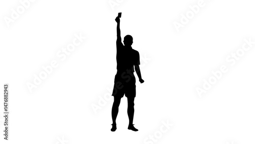 referee Shows Yellow Card, black isolated silhouette