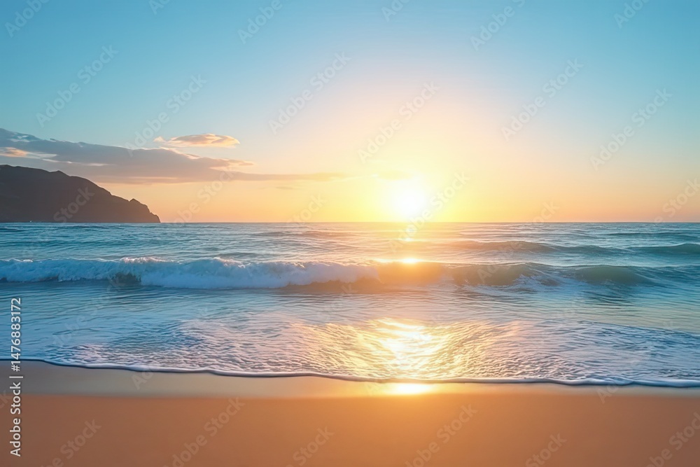 Naklejka premium Coastal Tranquility: Ocean Horizon Landscape