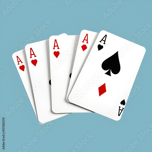 Set of four aces playing cards suits. Winning poker hand. Set of hearts, spades, clubs and diamonds ace