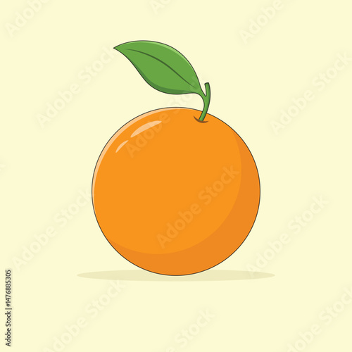 Orange with leaf, citrus fruit vector illustration. 