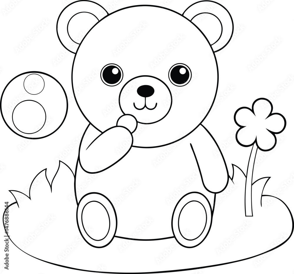 Obraz premium A Bear Blowing Bubbles In A Sunny Meadow Coloring Pages